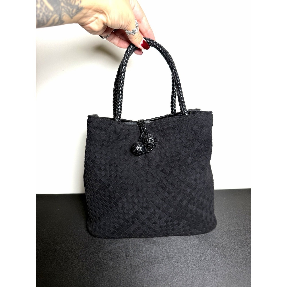 Eric Javits Black Woven Square Bag Red lining Vintage READ Purse Handbag Unique